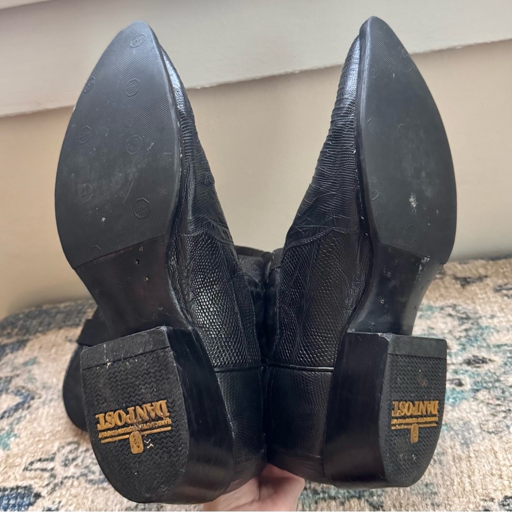 Vintage Dan Post Black Black Leather/ Lizard Western Cowboy Boots size 11 Men’s - Picture 10 of 12